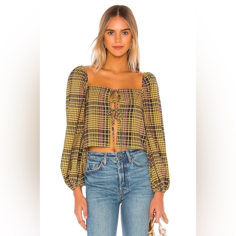 Lovers + Friends Tucker Top in Yellow Plaid, Size S